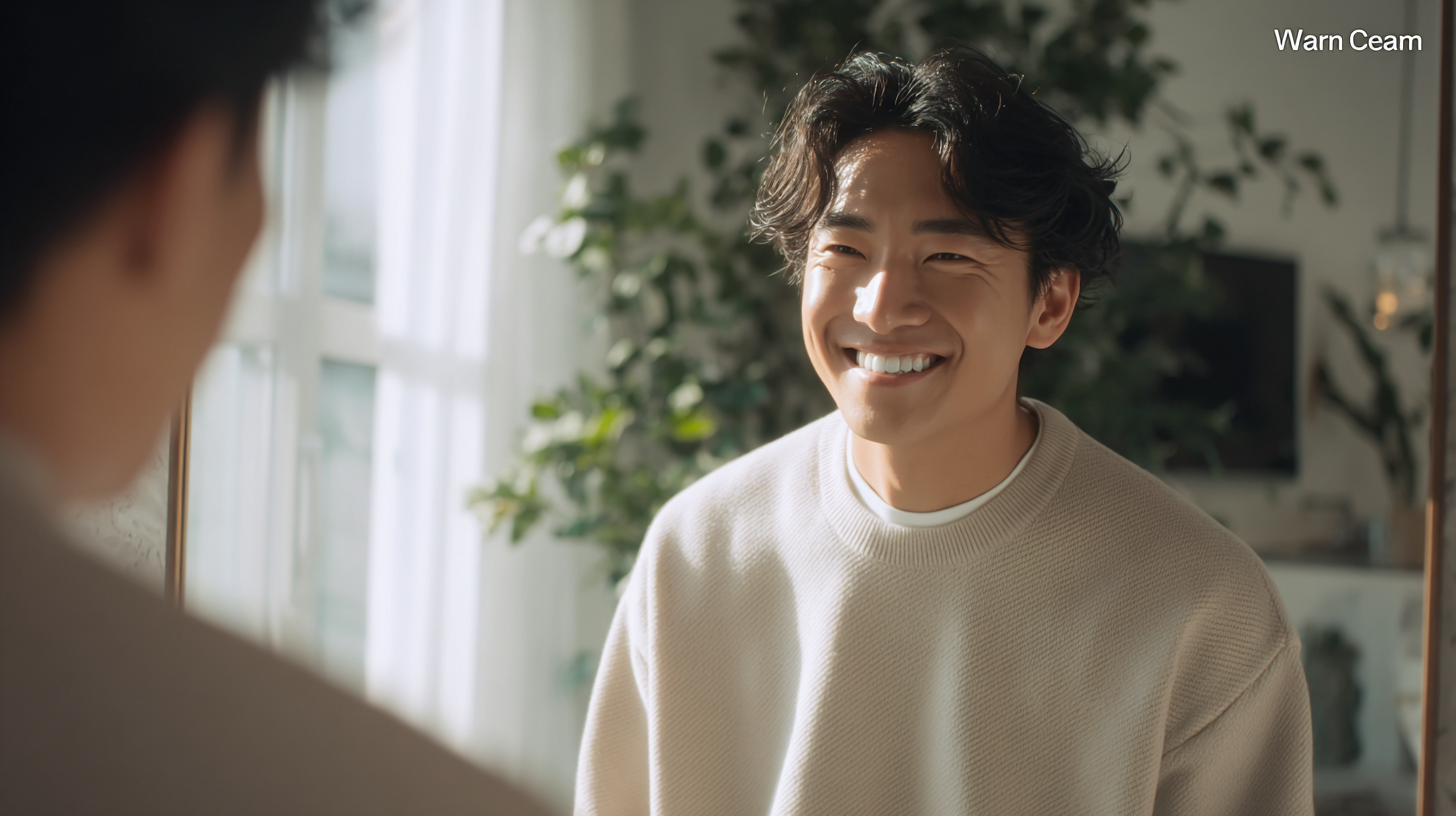 明るい日差しが差し込む部屋で、リラックスして将来の想像をする札幌の男性とマウスピース矯正のイメージ

